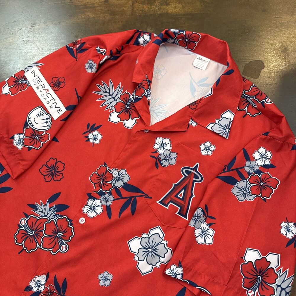California Angels MLB Baseball Red Hawaiian Promo Shirt Men's button up OS Sport